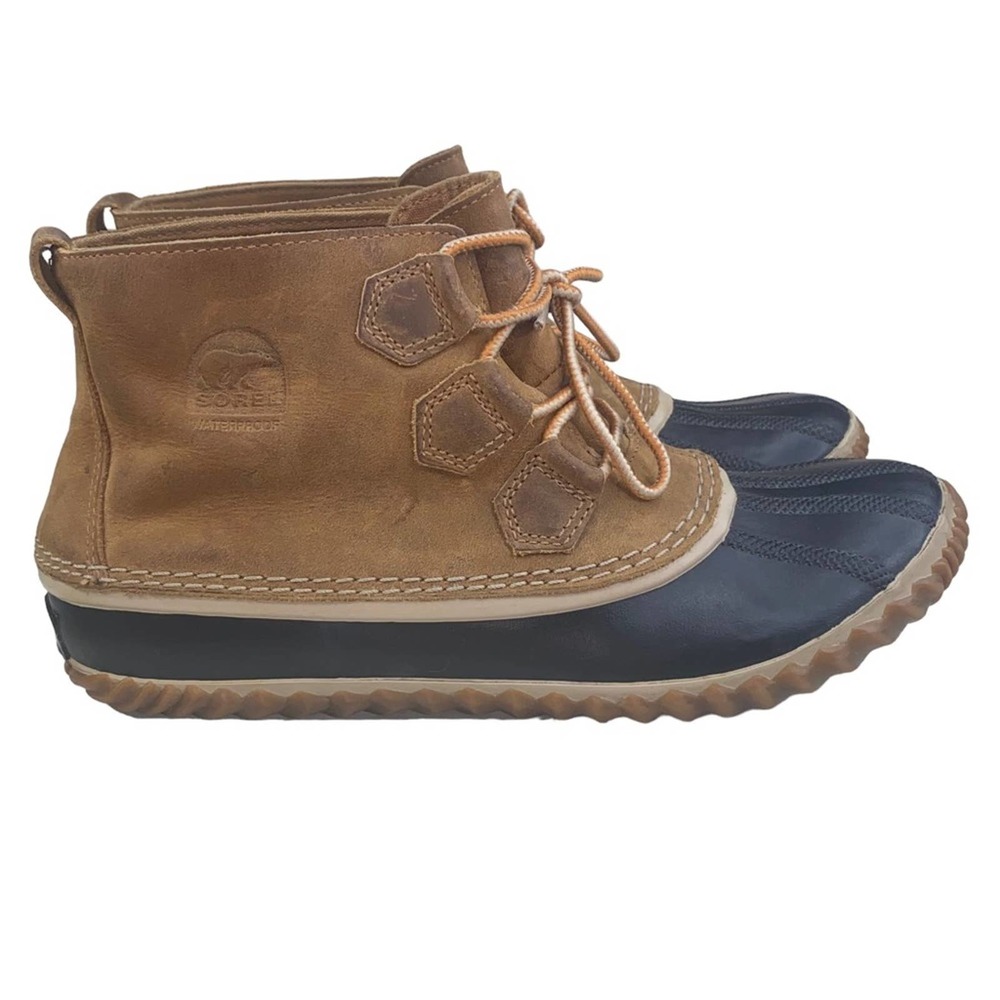 Sorel Women’s Out N About Brown Leather Waterproof Duck Boots Size US 10